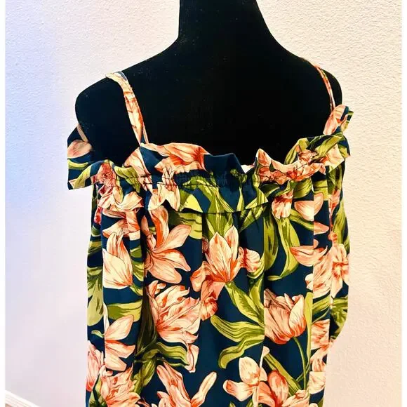 Blu Pepper Cold Shoulder Floral Dress Size M Tropical Off Shoulder Dress - Picture 16 of 17
